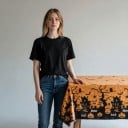 Nappe de table Halloween Scène Effrayante avec des Citrouilles Rectangulaire 130 x 220 cm Surface Brillante Orange et Noire Décoration pour Fête 4