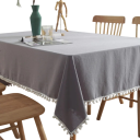 Nappe en coton avec franges en forme de boules 140 × 220 cm Nappe lavable cousue pour table à manger pour réception de mariage fête banquet décoration 1