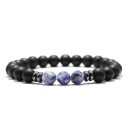 Náramok z kameňa 19,5 cm 8 mm korálky čierny onyx vzhľad hematit a farebný kameň elastický unisex náramok 3