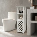 Narrow Bathroom Cabinet 78 x 22 x 22 cm with Grille Pattern Doors and Two Open Compartments with Decorative Cutouts in White 3