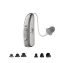 Naslouchátka Bluetooth za ucho do obou uší s nabíjecím pouzdrem 33 x 7 mm stříbrná na poslech hudby i hovory pro seniory a nedoslýchavé 2