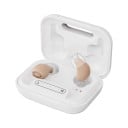 Naslouchátka mini do uší s nabíjecím pouzdrem 2,3 x 1,2 x 0,9 cm zesílení 31 dB frekvence 290 až 4500 Hz béžová pro seniory a nedoslýchavé 1