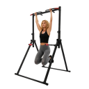 Nastavitelná hrazda na shyby s bradly, nosnost 200 kg, výška 175–230 cm, šířka úchopu 105 cm, ocelová konstrukce, černá, silový trénink 11