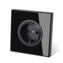Nástěnná zásuvka 230 V s panelem z tvrzeného skla 8,6 x 8,6 cm, 16 A, plastové tělo, černá, pro podomítkovou krabici 2