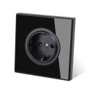 Nástenná zásuvka 230 V s panelom z tvrdeného skla 8,6 x 8,6 cm, 16 A, plastové telo, čierna, pre podomítkovú krabicu 2