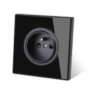 Nástenná zásuvka 230 V s panelom z tvrdeného skla 8,6 x 8,6 cm, 16 A, plastové telo, čierna, pre podomítkovú krabicu 1