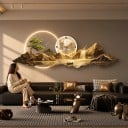 Nástěnné hodiny s LED světlem 100 x 35 cm Hory se stromem a jezerem Teplé bílé světlo Moderní dekorace na zeď 4