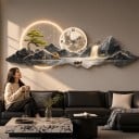 Nástěnné hodiny s LED světlem 100 x 35 cm Hory se stromem a jezerem Teplé bílé světlo Moderní dekorace na zeď 5