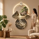 Nástenné LED svetlo s obrazom 100 x 70 cm Kapry koi Hory a strom Akryl a kov Teplé biele svetlo Moderná dekorácia na stenu 4