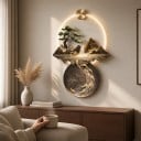 Nástenné LED svetlo s obrazom 120 x 80 cm Hory so stromom a jazerom Kapry koi Akryl a kov Hnedé Teplé biele svetlo Dekorácia do interiéru 4