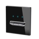Nástenný vypínač s 3 tlačidlami, panel z tvrdeného skla 8,6 x 8,6 cm, 250 V, 16 A, LED kontrolky, pre podomítkovú krabicu 1
