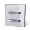Nástenný vypínač s 4 tlačidlami, panel z tvrdeného skla 8,6 x 8,6 cm, 250 V, 16 A, LED kontrolky, pre podomítkovú krabicu 3