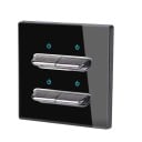 Nástěnný vypínač s 4 tlačítky, panel z tvrzeného skla 8,6 x 8,6 cm, 250 V, 16 A, LED kontrolky, pro podomítkovou krabici 1