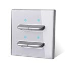 Nástěnný vypínač s 4 tlačítky, panel z tvrzeného skla 8,6 x 8,6 cm, 250 V, 16 A, LED kontrolky, pro podomítkovou krabici 3