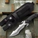 Navaja militar de bolsillo de acero inoxidable de 22,8 cm con funda, hoja combinada de doble filo, cuchillo de supervivencia para exteriores, cuchillo táctico para acampar 4