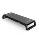 Näyttöteline 55 x 7,5 cm säilytyslaatikolla ja puhelintelineellä RGB-valaistuksella ja USB-portteilla musta työpöydälle 1
