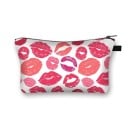 Necessaire feminina com estampado de lábios e beijos. Estojo para maquilhagem e pincéis em poliéster. Fecho de correr com alça. Tamanho 13 x 21,5 19