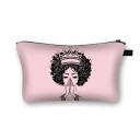 Necessaire feminina com impressão da silhueta de uma mulher com cabelo afro Necessaire plana com fecho de correr para maquilhagem e pequenos itens 25