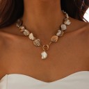 Necklace with Mother-of-Pearl Links and Pendant, Asymmetrical Design, Decorative in Gold Shade, Women's Necklace 1