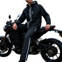 Nepromokavá souprava na motorku Bunda s kapucí a kalhoty Unisex Materiál PU a TPU Černá s bílými pruhy Motorkářská pláštěnka do deště 8