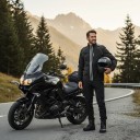 Nepromokawa kurtka motocyklowa z kapturem Unisex Stojący kołnierz i regulowane mankiety Materiał PU i TPU Czarna z białymi paskami Kurtka 6