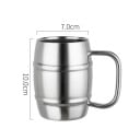 Nerezový hrnček súdkový tvar s uchom 450 ml 7 × 10 cm z nerezovej ocele strieborný na kávu čaj domácnosť kancelária cestovanie 7