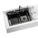 Nerezový kuchyňský dřez MF-6845 s vodopádovým efektem a vytahovací hlavicí 3 typy tryskání vody 680 x 450 mm s umývačem skleniček černý 1