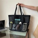 Netz-Umhängetasche 55 x 35 x 19 cm Große Tasche mit Taschen für Strand, Einkaufen und Schwimmen Sommerliche tragbare Tasche mit Griffen 5