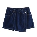 Niebieska krótka spódniczka jeansowa o asymetrycznym kroju Letnia damska spódniczka jeansowa mini Stylowa odzież uliczna Moda codzienna 4