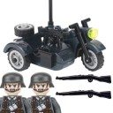 Niemiecki wojskowy motocykl zestaw 7 x 5,5 x 7,5 cm z wózkiem bocznym Wojskowy zestaw konstrukcyjny dla dzieci 2 żołnierzy z karabinami II wojna 1
