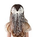 Nœud en dentelle pour cheveux pour femmes 14 × 30 cm Ruban en tulle long Accessoire capillaire de mariage élégant 1