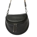 Női bőr crossbody táska félhold alakban Széles csíkos pánt karabinerekkel Cipzár két csúszkával 19 x 19 x 13 cm 1