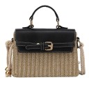 Női crossbody táska pletené szalmából és PU bőrből Kicsi táska füllel és zsinórpánttal Klapka díszes csattal 19,5 x 8,5 x 15 cm 1