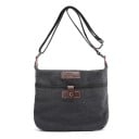 Női crossbody táska vászonból és poliészterből, fém patentos húzóval, hosszú pánt fém csattal, díszes hímzés, méretek 30 x 23 x 10 cm 1