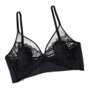 Női csipkés bralette melltartó merevítő nélkül V kivágással és áttetsző hálós résszel széles alsó pánttal és vékony pántokkal 1