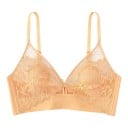 Női csipkés bralette melltartó merevítő nélkül V kivágással és áttetsző hálós résszel széles alsó pánttal és vékony pántokkal 12