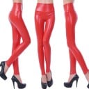Női divatos leggings műbőrből - Piros 1