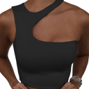 Női egyszínű aszimmetrikus crop top O nyakkal széles pántokkal poliészter pamut modern nyári top 4