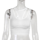 Női egyszínű crop top O nyakkivágással, kivágásokkal, széles pántokkal, poliészter-spandex rugalmas modern top 2