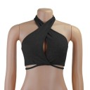 Női egyszínű Crop top O nyakkivágással Széles pántokkal a nyaknál Mellrészes Poliészter spandex 1