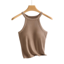 Női egyszínű trikó Beépített melltartó O nyak Tenké pántok Viskóz spandex kényelmes top 9