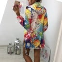 Női hosszított cipzáros pulóver kapucnival Színes spray mintás Elülső zsebek és húzózsinórok Poliészter és spandex 4