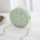 Női kerek crossbody táska hímzett levelekkel és virágokkal Fém lánc a vállon Cipzáras záródás PU bőr 17 x 6 x 17 cm 3