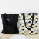 Női kétoldalas len táska nyomtatott és egyszínű oldallal Shopper két füllel és háromszög vagy gyümölcs mintával 40 x 36 cm 9