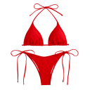 Női kétrészes bikini háromszög melltartó tangás bugyi fűzős klasszikus minimalista nyári strand szabás 2