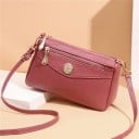 Női kis crossbody táska kerek fém díszítéssel Elülső cipzáras zseb Állítható pánt PU bőr és poliészter 22 x 15 x 8 cm 2