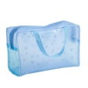 Női kozmetikai táska átlátszó PVC-ből virágmintával Zipzáras neszeszer két füllel és hálós zsebekkel 23 x 15,5 x 8 cm 2