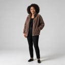 Női meleg téli kabát cipzárral, magas gallérral és húzózsinórral, plüss anyagból, laza szabású, zsebekkel téli használatra 5