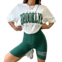 Női nyári pizsama rövid ujjú felsővel és sorttal Brooklyn feliratos egyszínű szett poliészter és spandex anyagból különböző színekben 5