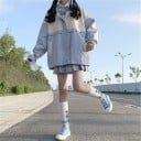 Női oversize kapucnis dzseki Két színű design világoskék és krém Cipzár és patentgombok Rugalmas mandzsetták Poliészter és pamut 3